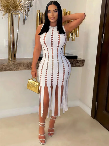 Summer Clothes Sexy Dresses For Women 2023 Sleeveless Tank Dress Maxi Party Club Party Hollow Out White Streetwear Dress Women