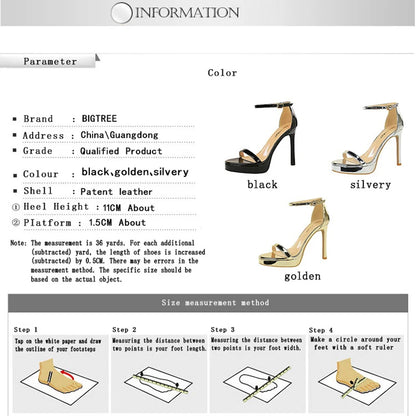 Luxury Women 11 Cm Heels Sandals Women Pumps Peep Toe High Heels Patent Leather Stiletto Lady Sandals Summer Shoes Platform Heel
