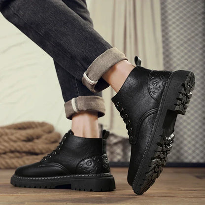 2024 New Men's Shoes High-top Leather Boots Men's Casual Fashion  Boots Retro All-match Work Shoes Fashion Desert Boots