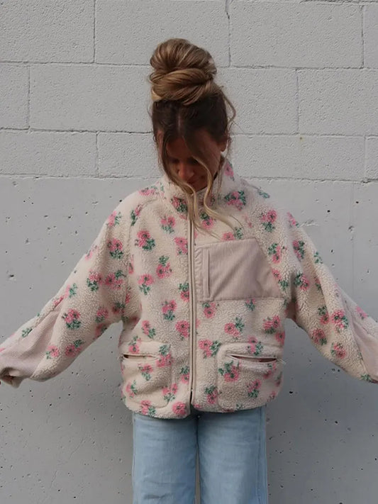 Fashion Lambswool Women's Coats Patchwork Long Sleeve Zipper Pocket Female Parka Jacket 2025 Autumn New Arrival Lady Outerwear
