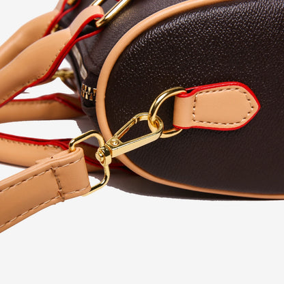 Vintage Brown PU Leather Boston Bag Women's Lightweight Small Crossbody Bag Luxury Designer Handbag Shoulder Bags for Phone