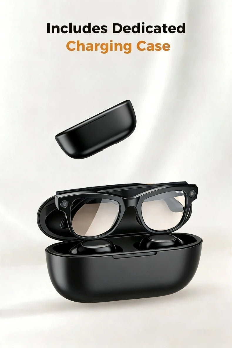 M02 AI Smart Glasses 8MP Camera Video Recording 100+Languages Translation Sunglasses Bluetooth Call Music Play with Charging Box