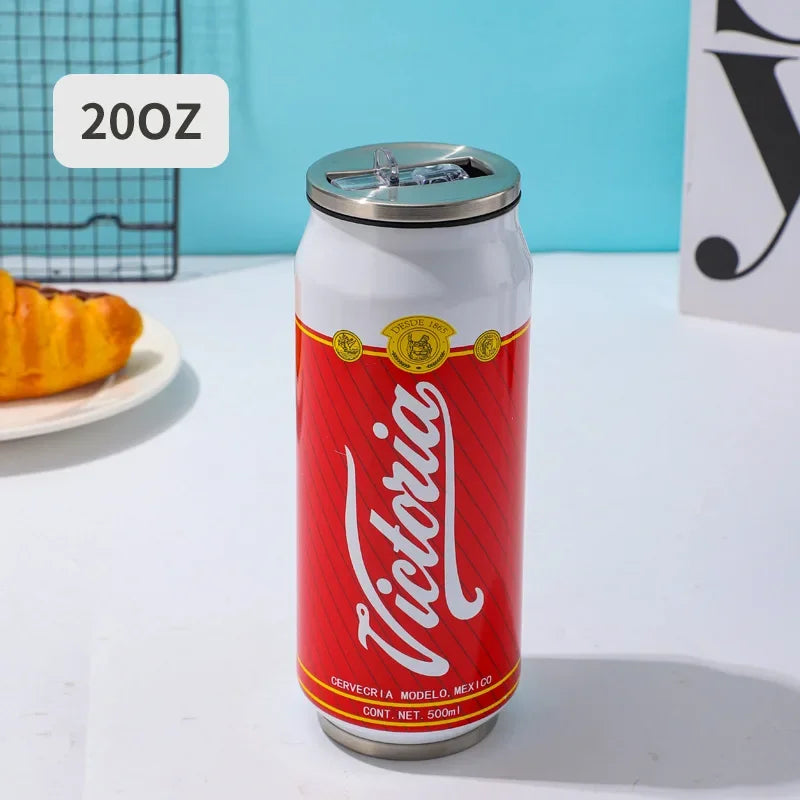 500ML Thermos with Straw 304 Stainless Steel Beer Bottle Cola Can Termos Para Cafe Beer Cold Keeper Home Kitchen Drinkware