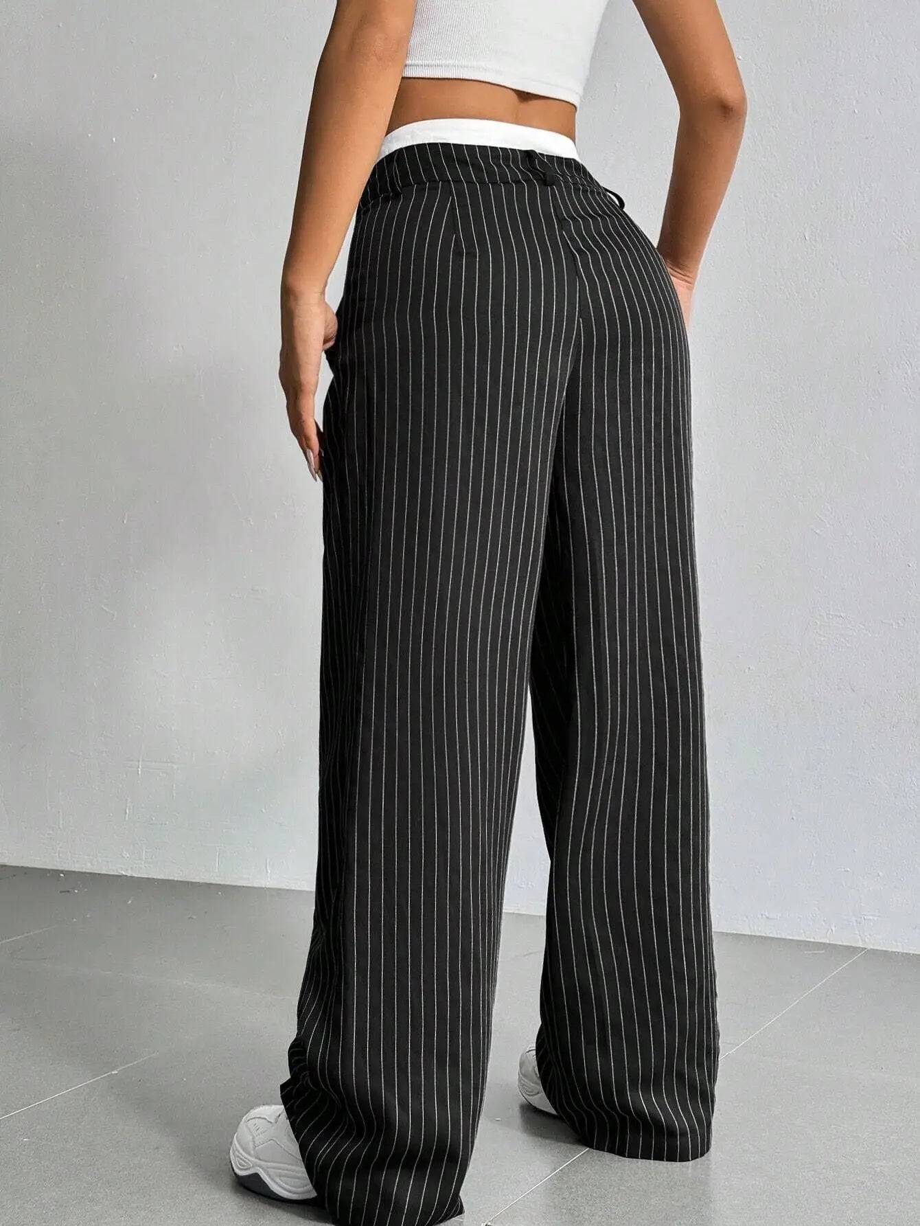 Fashion Pants Women's Stripe Straight Pants 2024 Autumn Winter High Waisted Casual Suit Pants Office Lady Women Trousers Bottoms