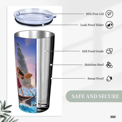 Moana and Pua Cartoon Movie Insulated Tumbler with Straws Stainless Steel Coffee Mugs Double Wall Car Bottle Cups 20oz