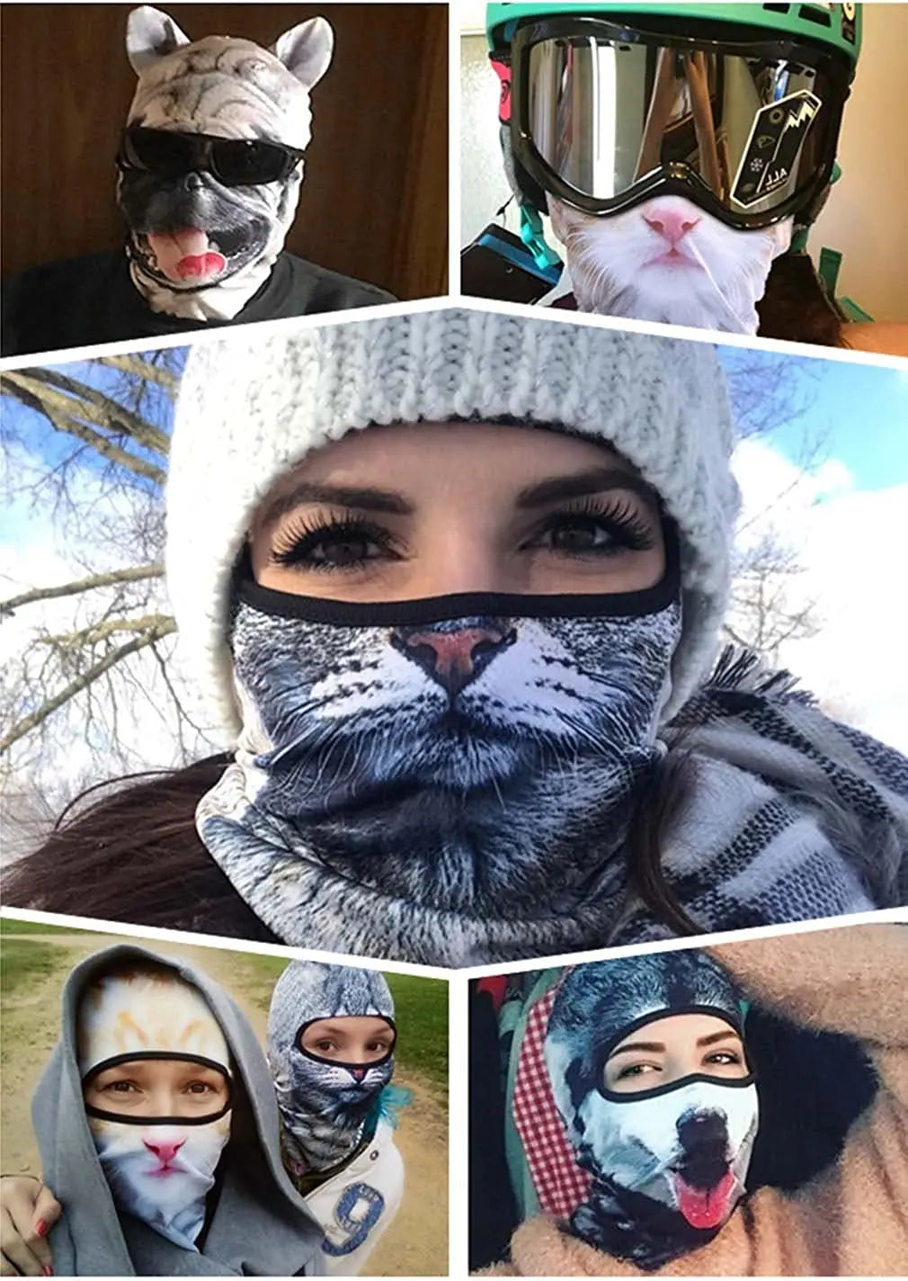 3D Animal Balaclava Bicycle Cycling Ski Hats Party Cat Dog Full Face Mask Funny Neck Gaiter Windproof Soft Animal with Ears Hats
