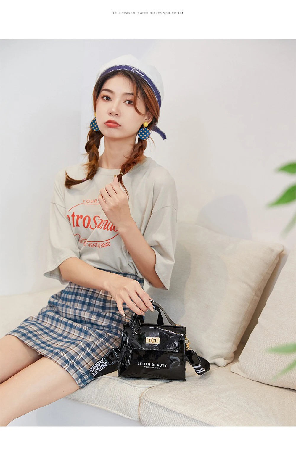 Bright Leather Kelly Bag - Printed Shoulder Crossbody Purse, Women's Easy-to-Match Fashion Handbag