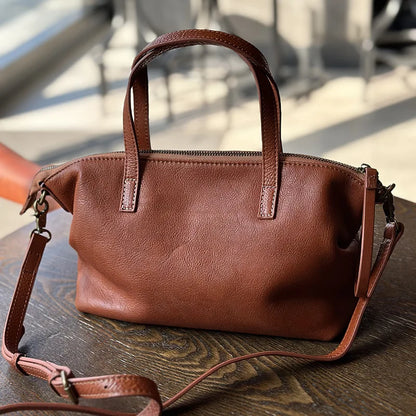 MOTAORA Full Grain Leather Shoulder Bag for Women Luxury Designer Crossbody Purse Vintage Top Handle Handbag Elegant Office Bag