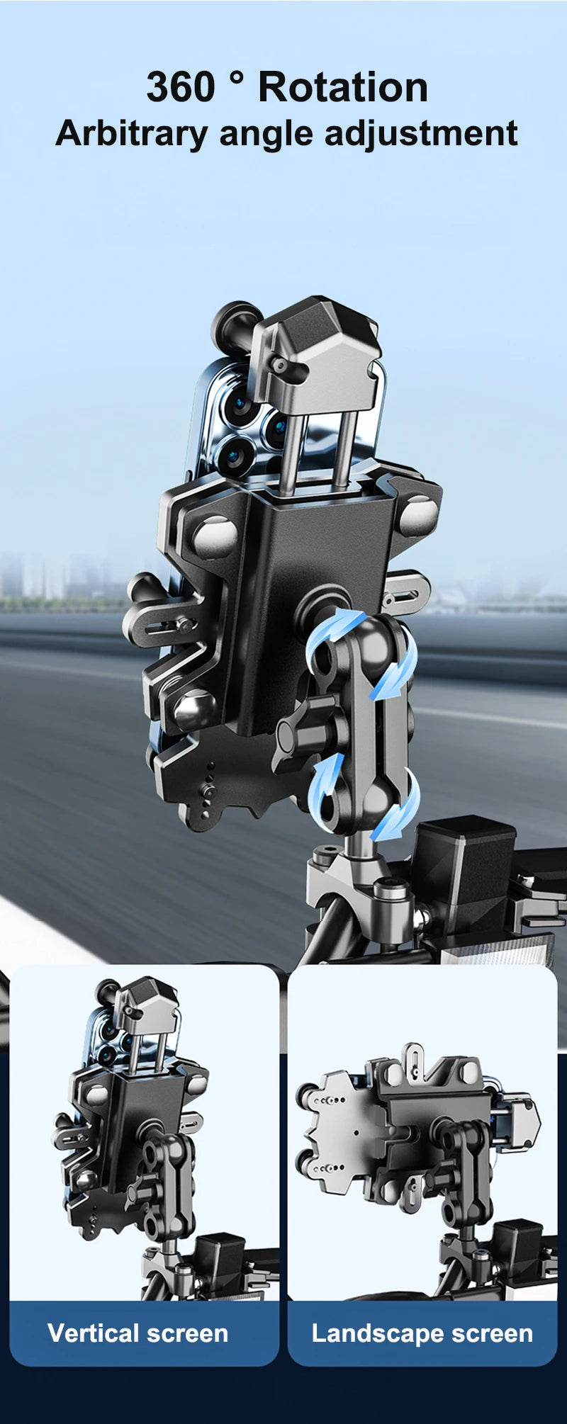Alloy Shock-Absorbing Phone Holder for Motorcycle Bicycle Universal 360 Rotation Adjustment Mobile Phone Navigation Bracket