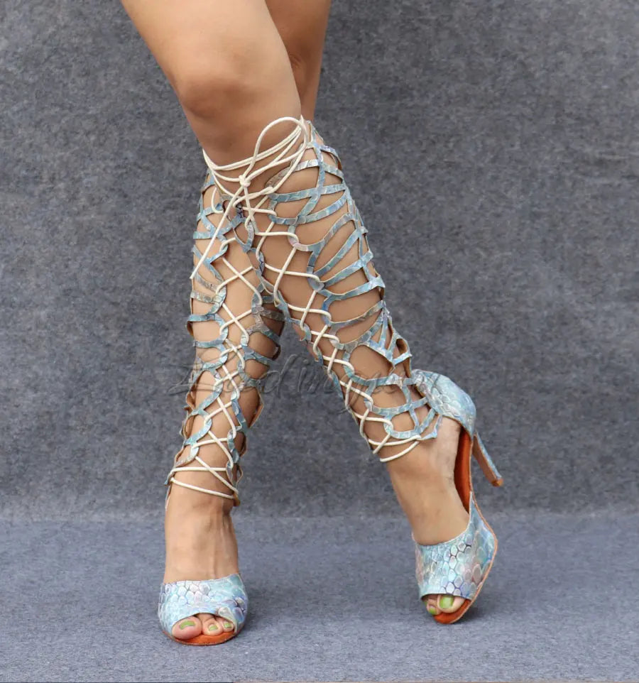 Ladingwu High-end Custom Material Fish Scale Texture Women Dance Shoes Sexy Pole Dance Boots Ladies Wedding Ballroom Shoes