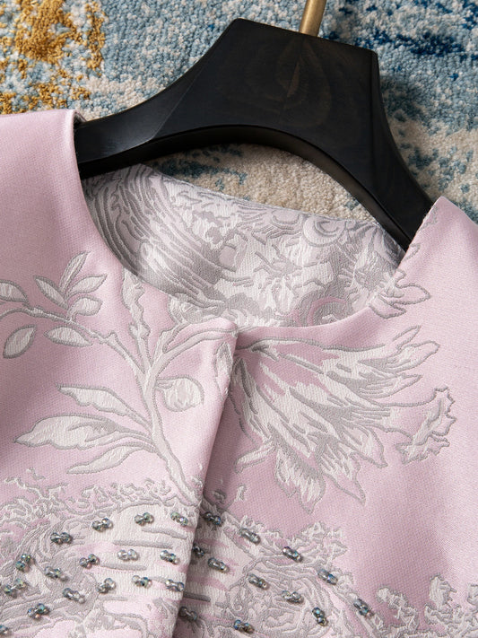 Luxury Beaded Pink Chinese Style Women's Top 2025 Loose Shoulder Embroidery Jacquard Elegant Fashion Blouse Outerwear