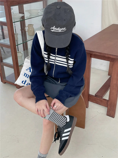 Korean Simple Colored Striped Cotton Socks Women’s Autumn Winter Breathable Middle Tube Socks College Style Trendy Casual Socks