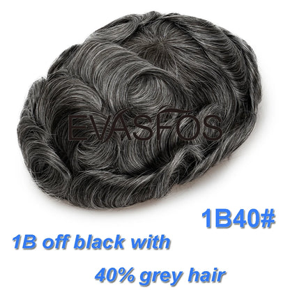 Curly PU Male Hair Prosthesis 0.12mm Injection Skin Toupee Men Durable Wigs For Men Human Hair System Unit Capillary Prosthesis