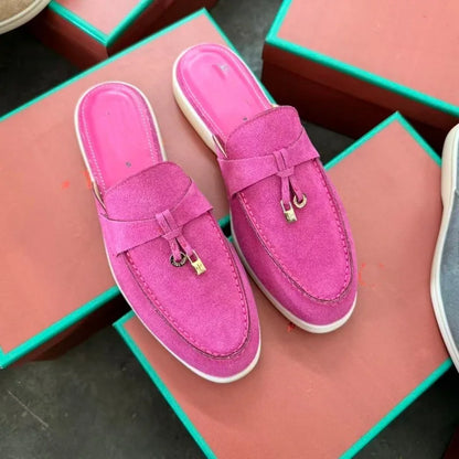 2026 New Luxury Women Loafers Closed Toe Flat Slippers Comfort Soft Moccasin Slip On Half Slide Casual Outdoor Walking Shoes Y2k