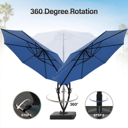 Outdoor Patio Umbrella, Curvy Cantilever Umbrella, Heavy Duty Offset Hanging Umbrella with 360° Rotation for, Customized