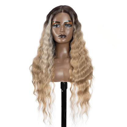 Synthetic Lace Front  Wig 30" Ombre Blonde Black Wig Baby Hair Wigs Long Wavy Hair Lace Wig For Women Lace Front Wig Cosplay Wig