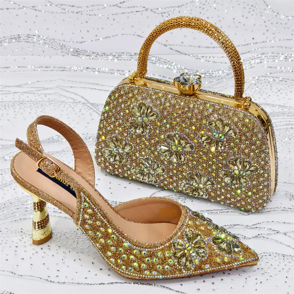 Festive Elegance: Spot Goods Dazzling Heels and Chic Long Bag Clutch Perfect Combination Of Shoes And Bag for Special Occasions