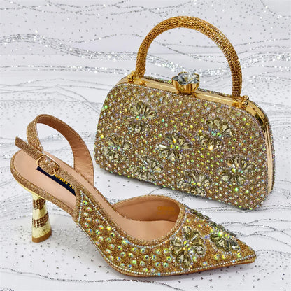 Festive Elegance: Spot Goods Dazzling Heels and Chic Long Bag Clutch Perfect Combination Of Shoes And Bag for Special Occasions