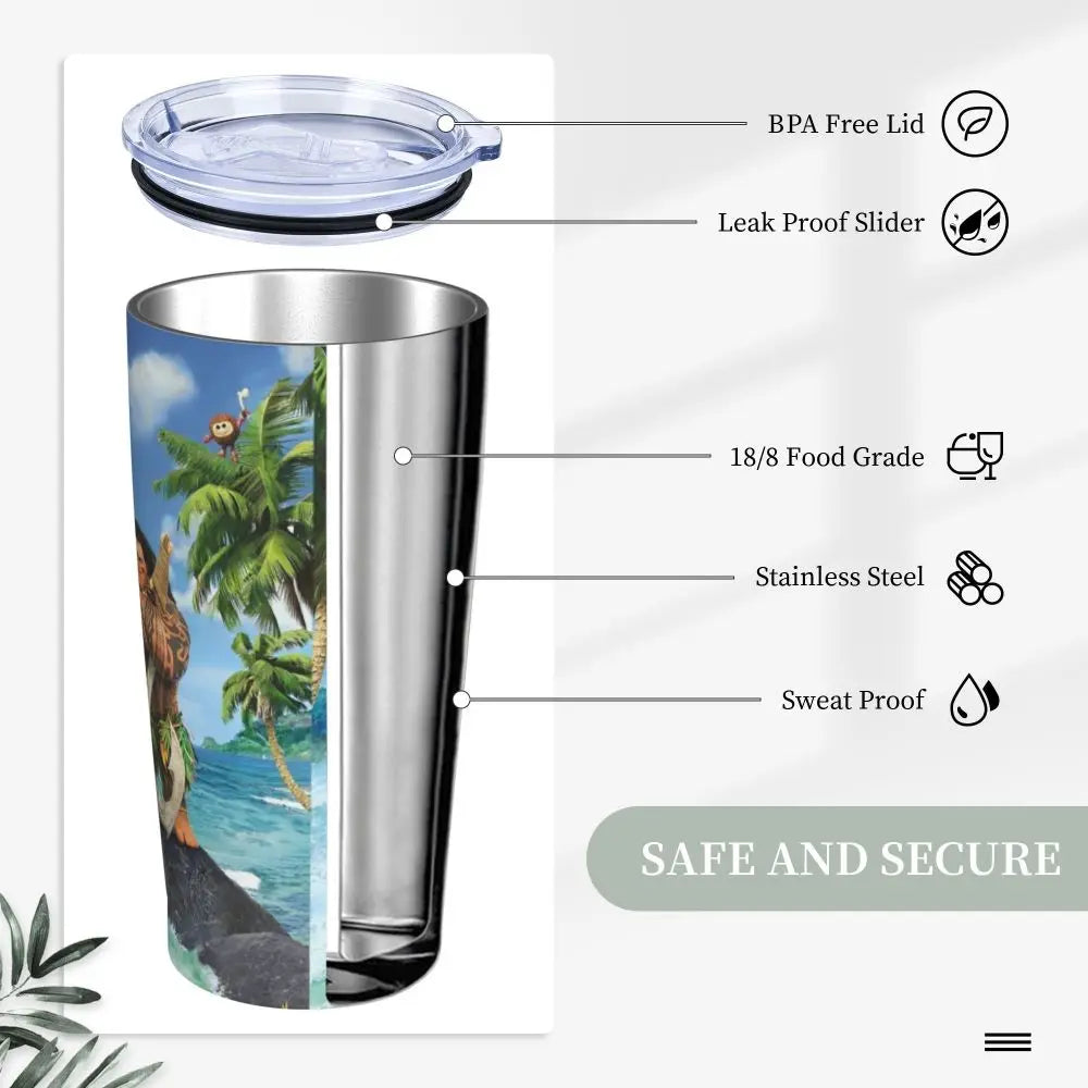 Moana and Pua Cartoon Movie Insulated Tumbler with Straws Stainless Steel Coffee Mugs Double Wall Car Bottle Cups 20oz