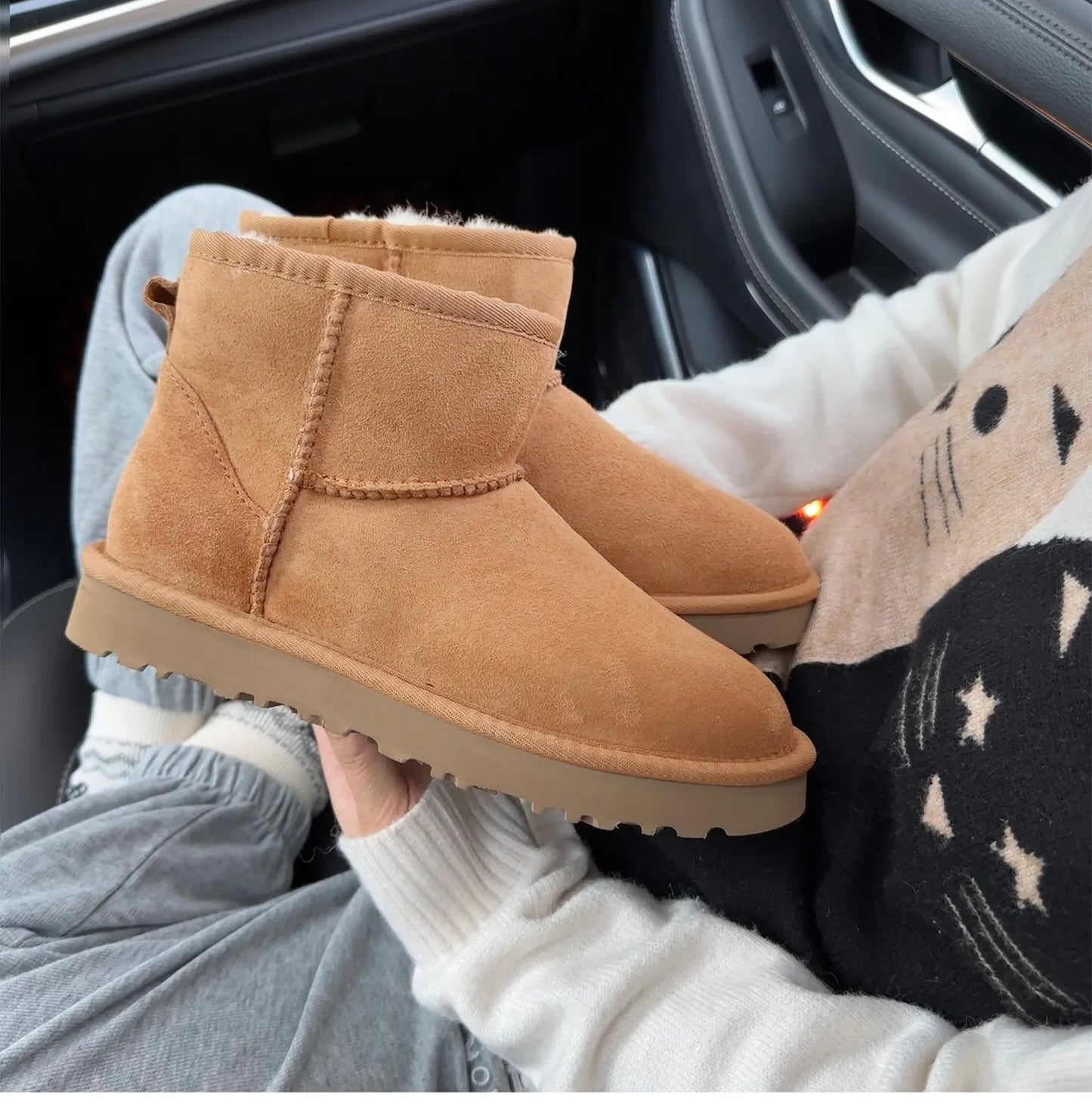 Men's and women's sheepskin and wool integrated snow boots, real leather and fur, winter thick and warm boots for women