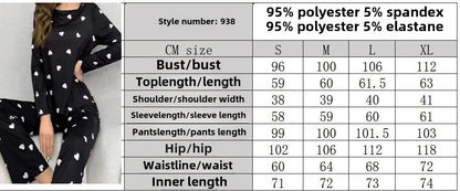 Women's Pajamas Casual Love Print Round Neck Long Sleeve Long Pants Fall and Winter Comfortable Set Girl Sleepwear Homewear