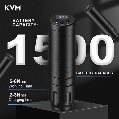 KVM Wireless Tattoo Machine Pen 1500mah Battery 6 Hours Life 3.8mm Stroke Cordless Tattoo Machine Pen Tattoo Accessories