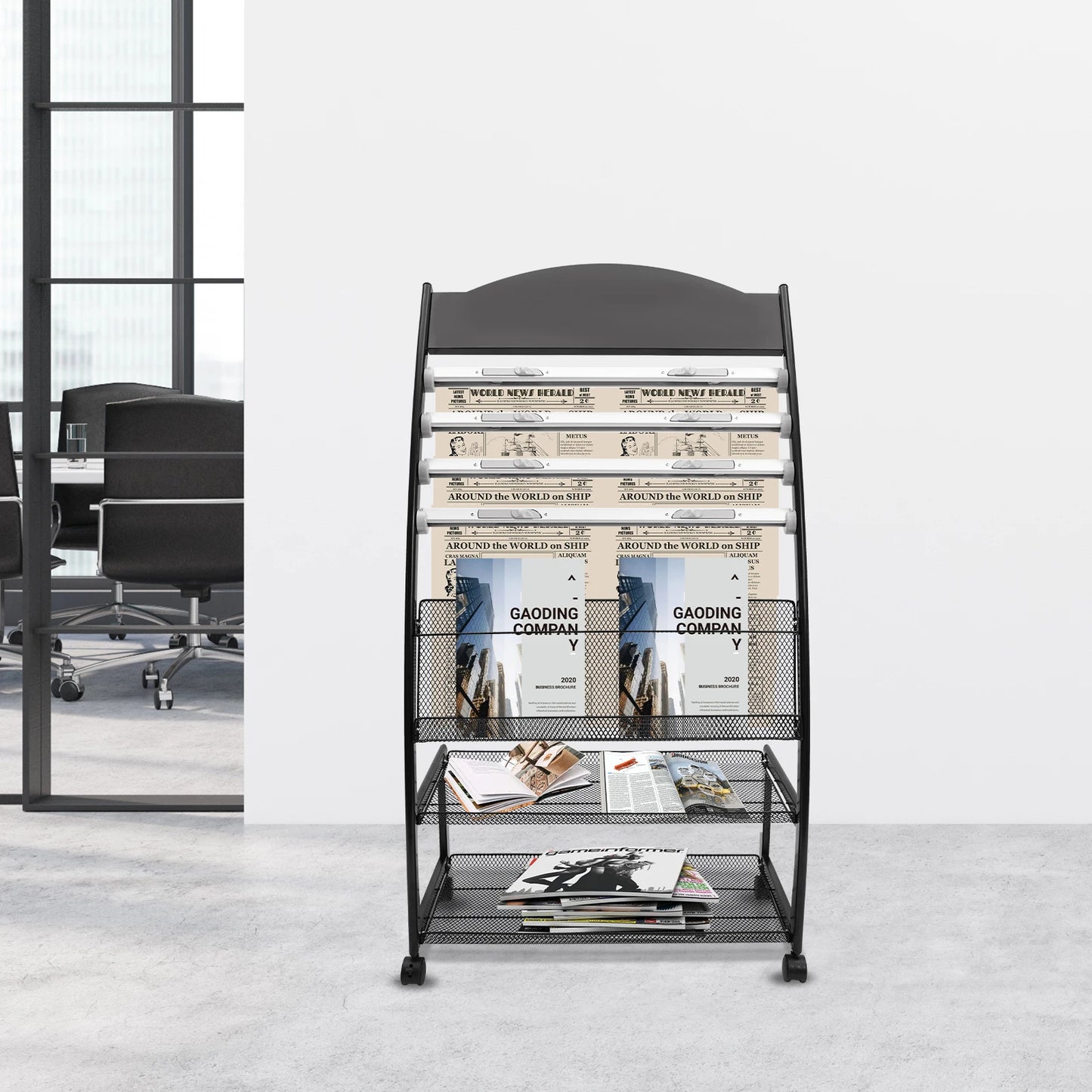 Aluminum Alloy Clip on Newspaper Rack, Magazine Display Rack, Magazine Rack, Brochure Display Rack - Black/White