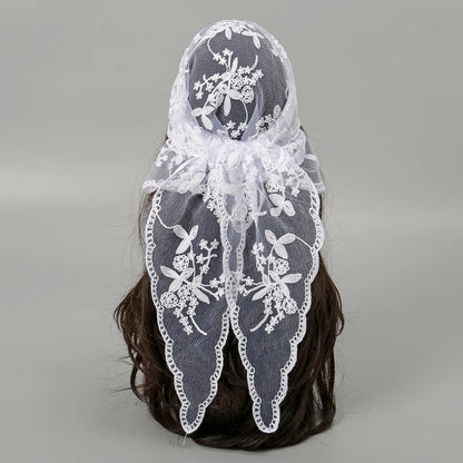 Wholesale French Lace Triangle Scarf Embroidered Flower Lace Scarf Small Shawl Crochet Head Scarf Headwraps Bandana For Women