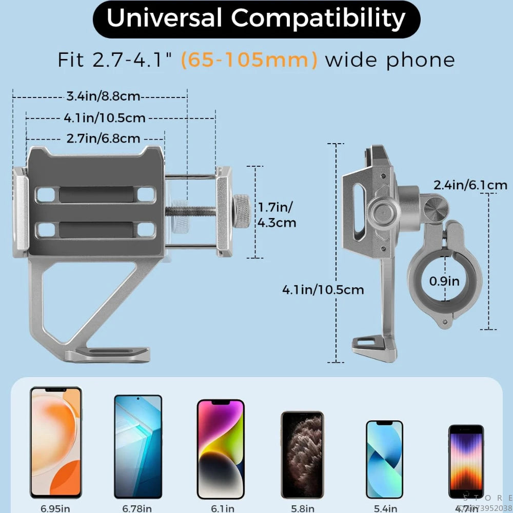 Aluminum Mobile Phone Holder for Motorcycle, Handlebar Bike Phone Mount,Suitable for Cycling, Mountain and Off-road
