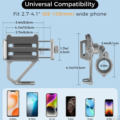 Aluminum Mobile Phone Holder for Motorcycle, Handlebar Bike Phone Mount,Suitable for Cycling, Mountain and Off-road