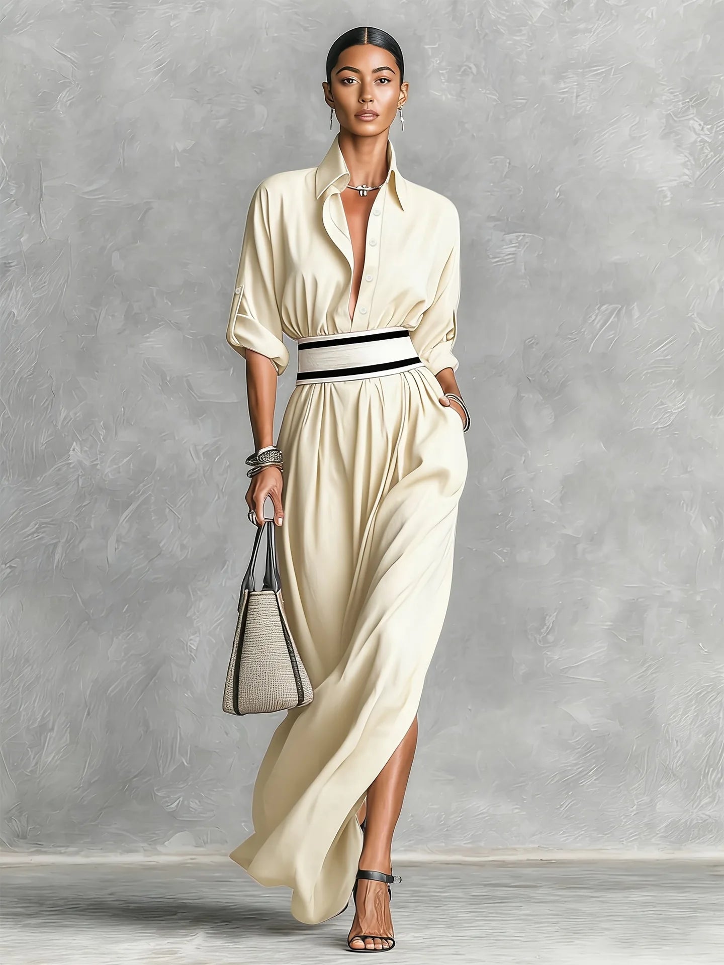 New Patchwork Fashion Dress Turn-down Collar 2026 Spring Summer Office Ladies Button Female Women Casual Loose Female Dress S209
