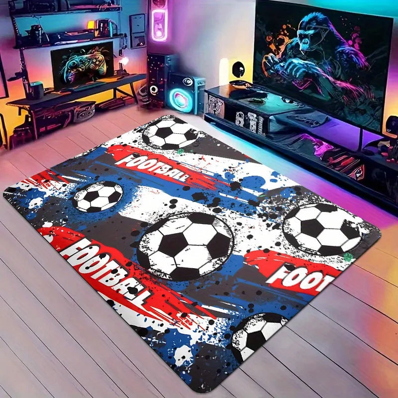 Football-Themed Suitable for Indoor Game Rooms & Soccer Decor - Machine-Washable Soft Floor Mat with Soccer, for ' Bedrooms & Ro