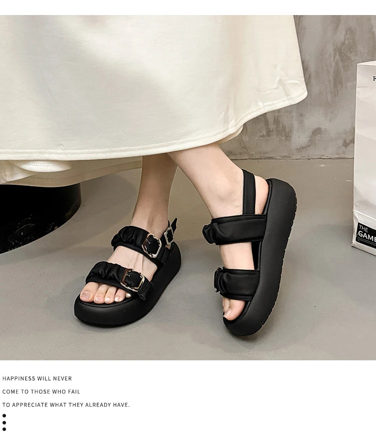Designer's One Word Buckle Thick Bottom Women's Sandals Luxury Women's Shoes Round Head Fish Mouth Shoes Sponge Bottom Sandals