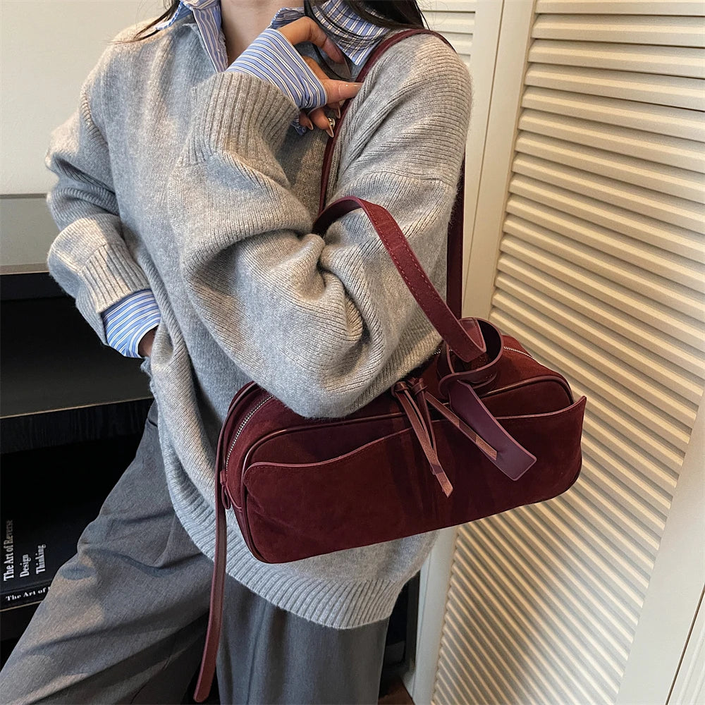 MOODS 2025 Autumn Latest Commute Shoulder Bags For Women PU Suede Pure Color Large Capacity Boston Bag Luxury Designer Handbags