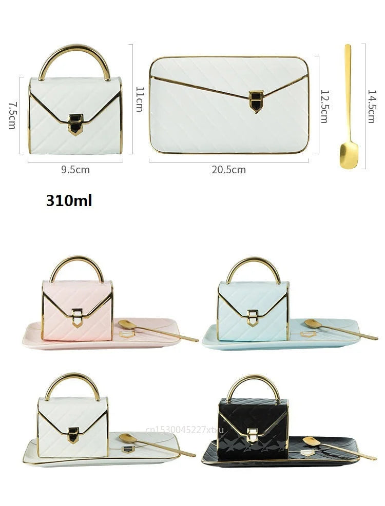 Handbag-Shaped Creative Mug With Saucer & Spoon Nordic Ceramic Milk Tea  Office Cups Drinkware  Coffee Cup Sets Gift