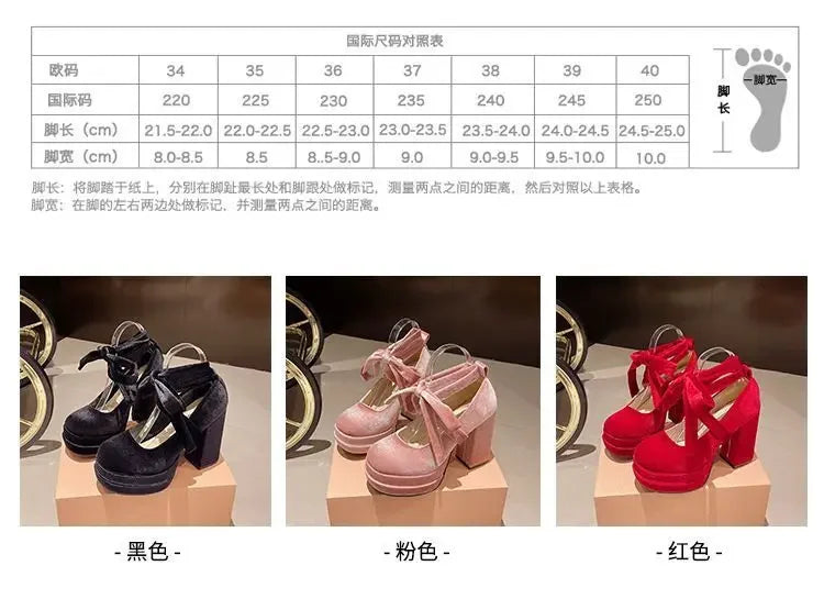 Platform Mary Janes Shoes Women Suede Luxury High Heel Lace Up Trend Lolita Shoes Elegant Chunky Party Pumps Zapatos De Mujer