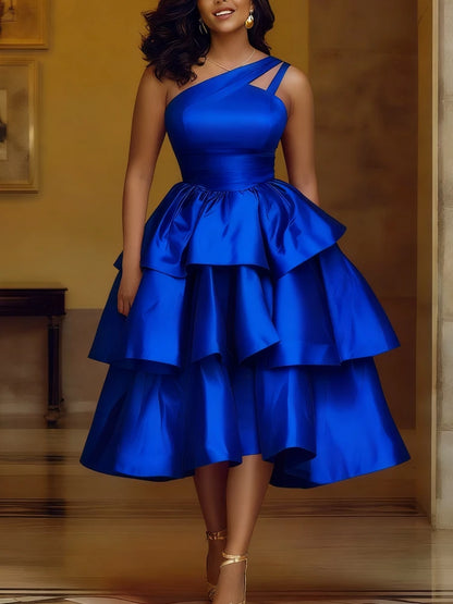 Women Elegant Shiny One Shoulder Ruffle Layered Christmas Party Dresses Date Out Birthday Wedding Guest Event Occasion Gowns New