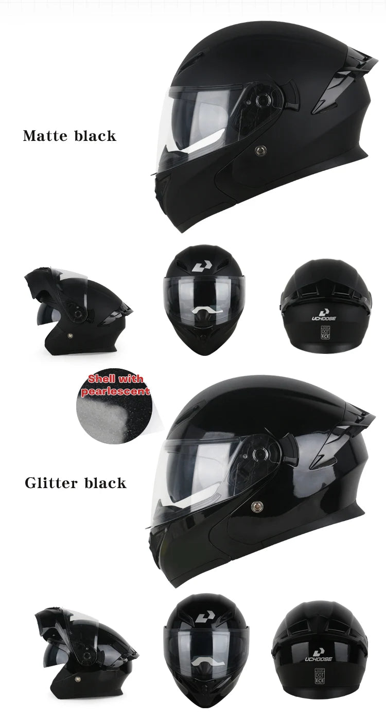 Uchoose DOT Approved Helmets Crash Motorbike Protective Gear Men Women Flip Up Helmet Motorcycle Double Sun Visor