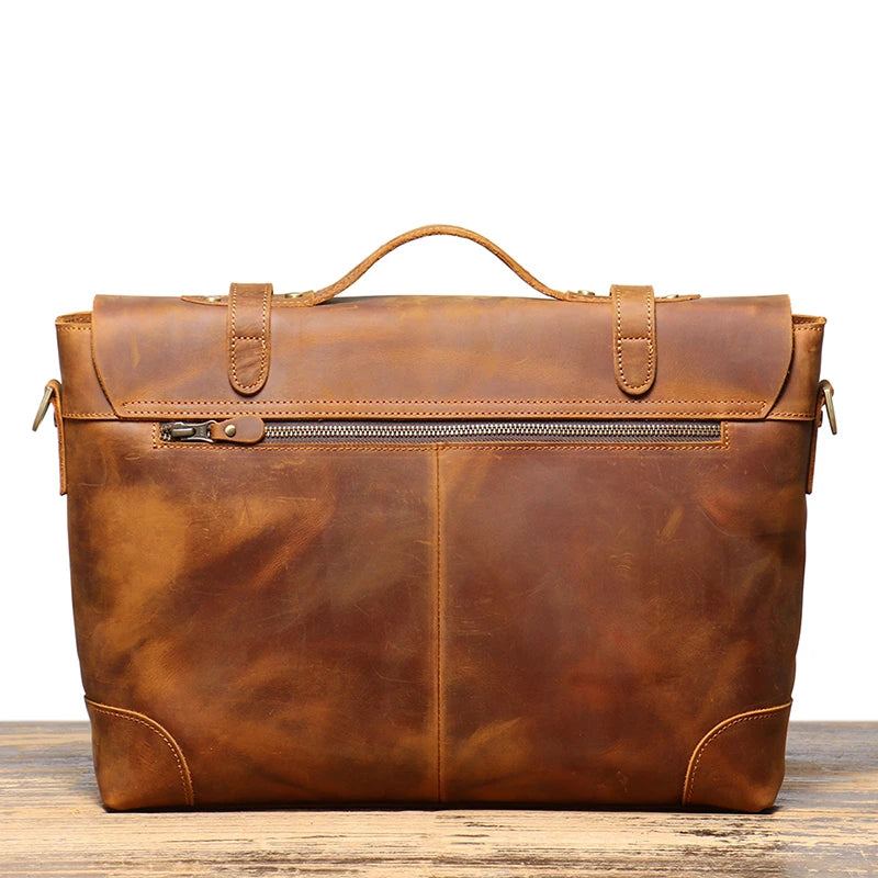 Leathfocus Vintage Leather Briefcase Fashion Design Men's Lightweight Crossbody Bag Men's Tote Handbag 15 inch Laptop Bags