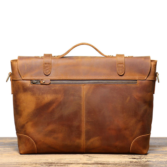 Leathfocus Vintage Leather Briefcase Fashion Design Men's Lightweight Crossbody Bag Men's Tote Handbag 15 inch Laptop Bags