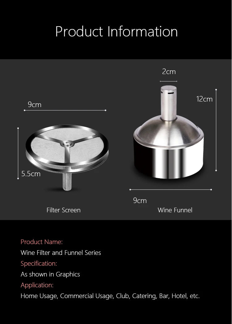 Stainless Steel Wine Shower Funnel with Sediment Strainer, Wine Aerator