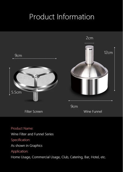 Stainless Steel Wine Shower Funnel with Sediment Strainer, Wine Aerator