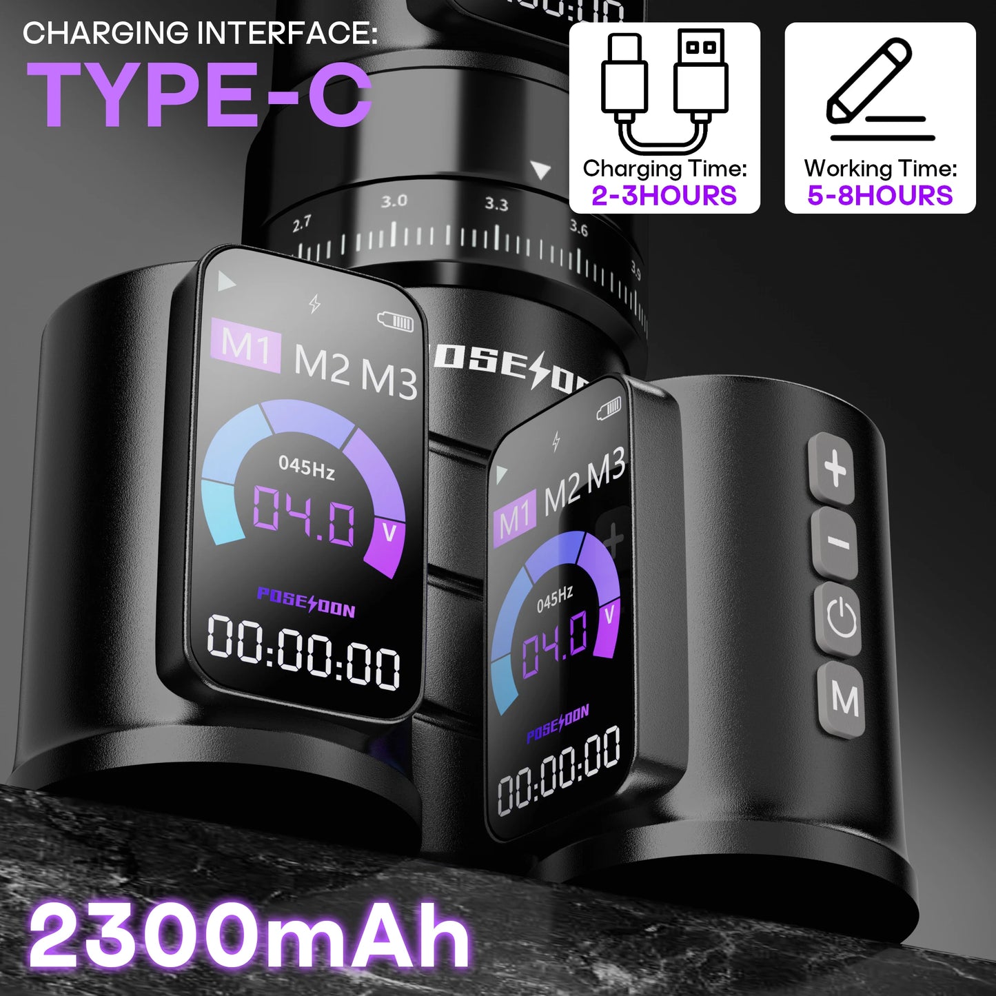 POSEIDON HM144 Tattoo Machine 2 Tattoo Power Supply Tattoo Pen Wirless Tattoo Gun With Powerful Custom Motor For  Tattoo Artist