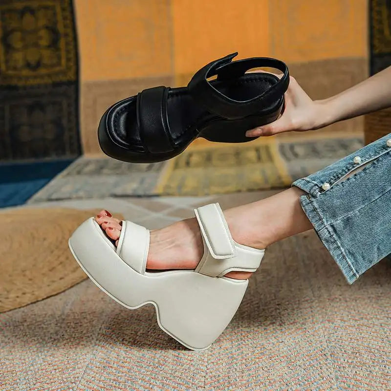 Krazing Pot 2026 Comfort Sheepskin Superstar High Thick Bottom Summer Shoes Casual Slingback Luxury Brand Platform Women Sandals
