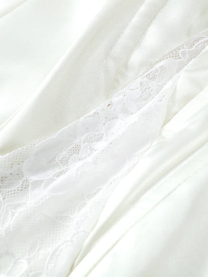 Women White Lace Trim Corset Mini Dress Sexy Sweetheart Neck Spaghetti Strap Slit Hem 2026 Summer Leisure Nightclub Party Wear