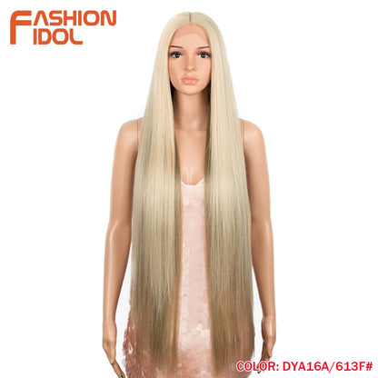 38 inch Straight Long Hair Synthetic Lace Front Wigs For Women High Temperature Hair Ombre 613 Red Cosplay Wigs Synthetic Hair