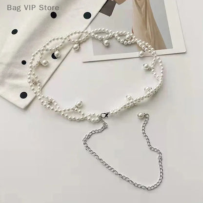 100cm Temperament Elegant Pearl Belt Waist Belt Female Girls Dress Crystal Strap Pearl Wedding Chain Belts Girl Accessories