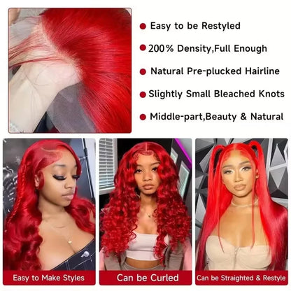 20-40 Inch 13x6 Straight Lace Frontal Wigs Hot Red Front Human Hair Wig Bond Straight Lace Front Human Hair Wigs For Women