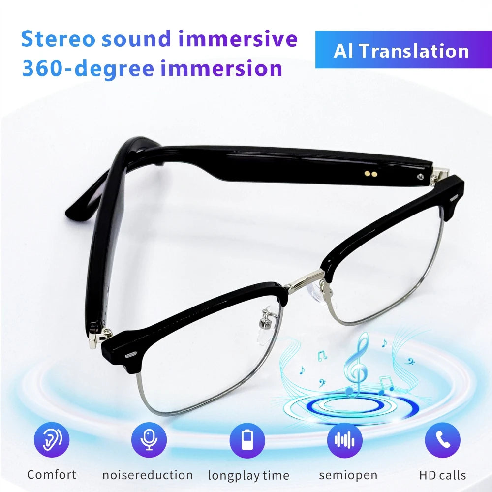 SENBONO Fashion Smart Glasses AI Translation 144+ Languages Real-time Translator BT Call Play Music Camera Control for Men Women
