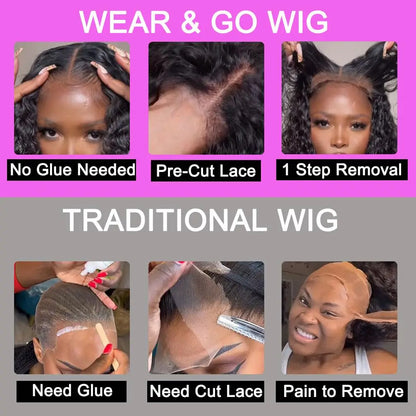 Short Bob Glueless Wigs Deep Wave Glueless Human Hair Ready To Wear 180% Pre Cut Lace 4x4 13x4 Culry Lace Front Human Hair Black